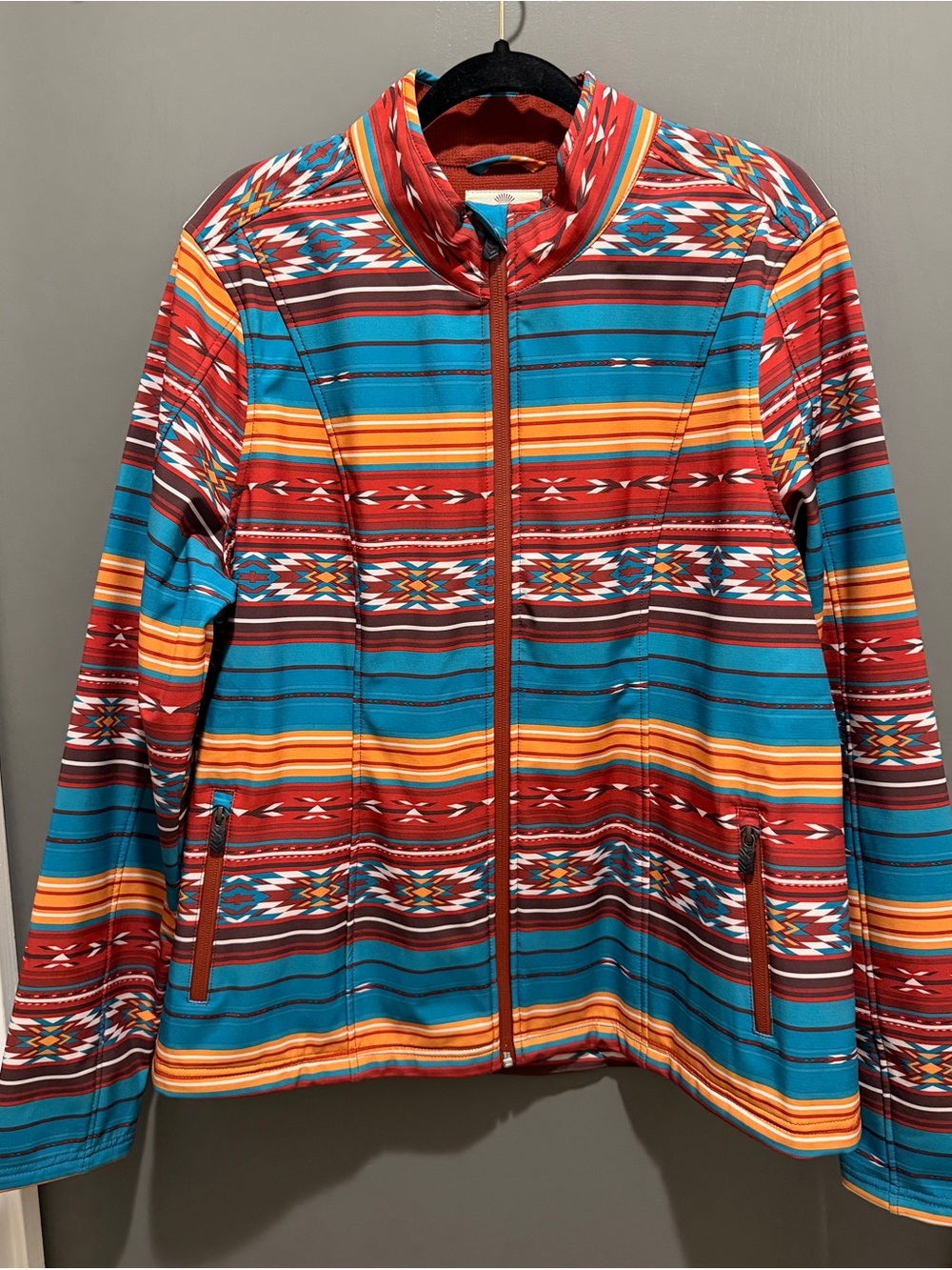 Shyanne Teal & Red Aztec Stripe Utility Jacket